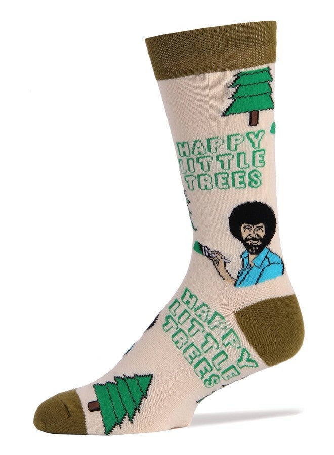 ooohyeah Men's Novelty Crew Exclusive Crew Socks for Bob Ross, Funny Crazy Dress Cotton Socks, Always Happy Trees, Size 8-13 - Image 1
